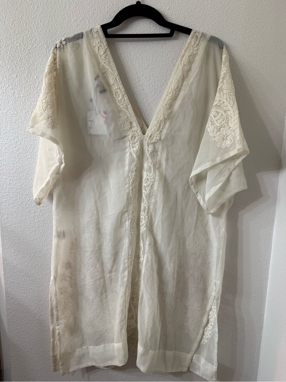 Young Threads Sheer Tunic Top, Cream Colored, S/M - Picture 3 of 7